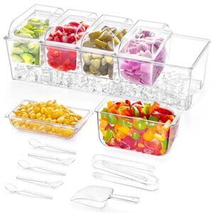 Taco Bar Serving Set Condiment Caddy Ice Chilled Fruit Salad Garnish Tray Party